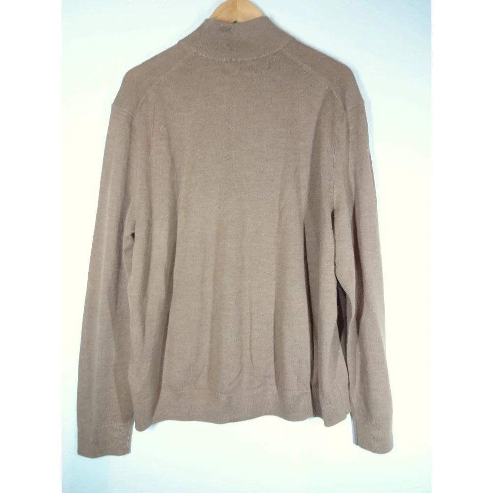 Banana Republic 100% Merino Extra Fine Wool 1/4 Zip Sweater XL Tan Camel Mock